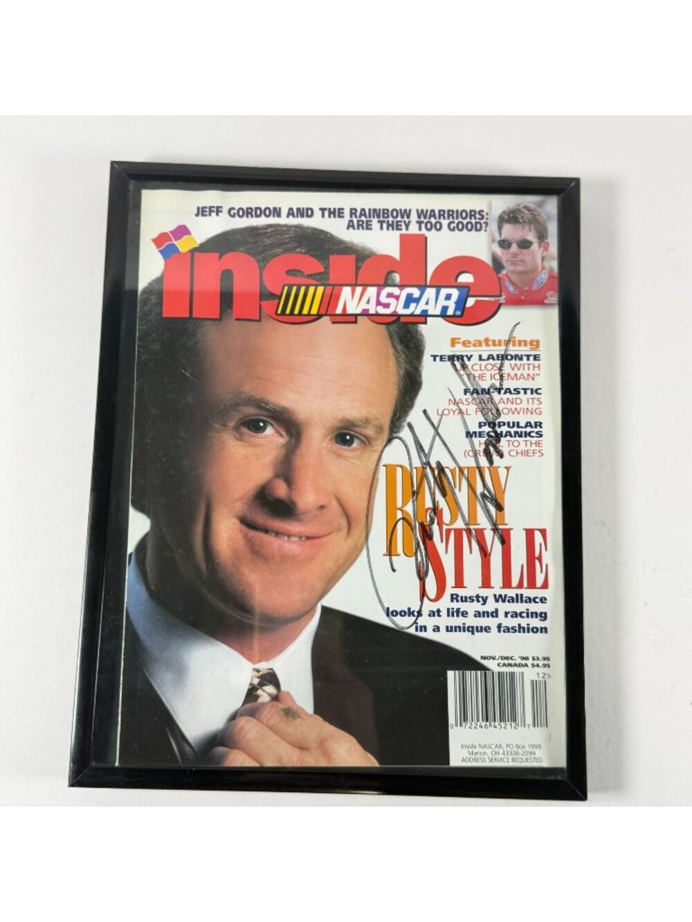 Autographed Rusty Wallace Inside NASCAR Nov./Dec. 1998 Magazine Framed